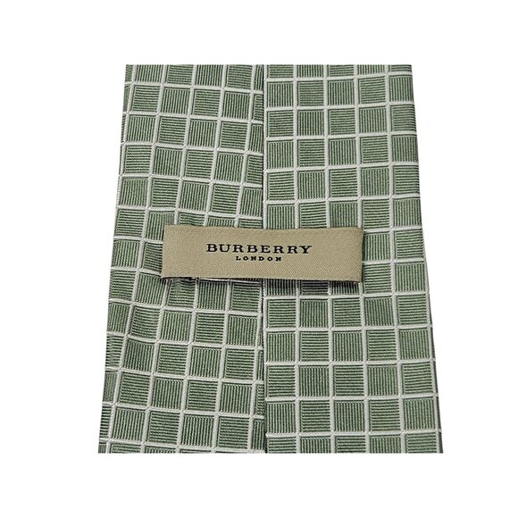 Burberry London Neck Tie Silk Geometric Green Textured Grid 58.5" Made in Italy - Picture 6 of 10